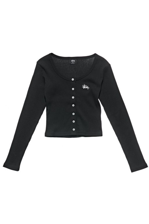 Stussy Womens Margot Button Up Cardy Sweaters Black - UEKDX9280